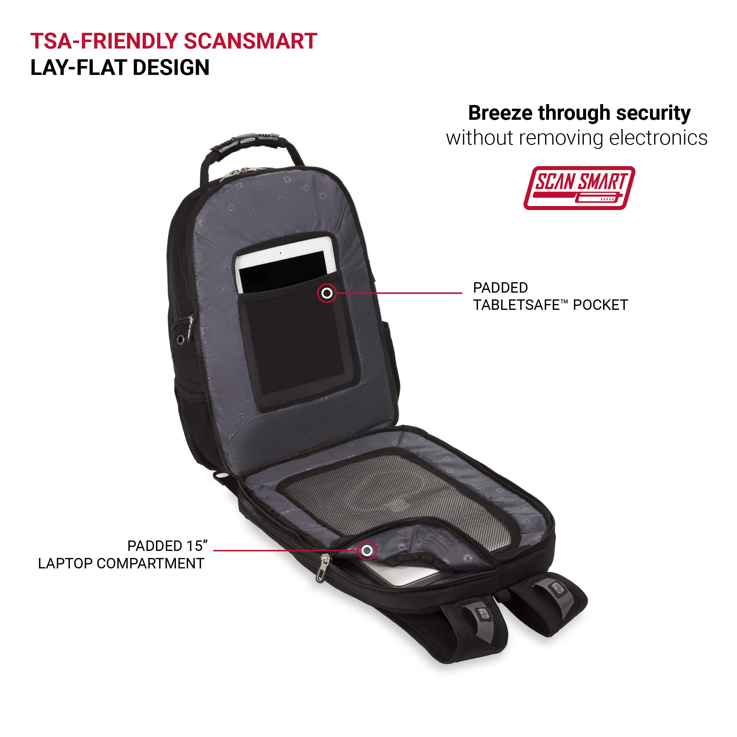 Swiss Gear SA1923 Black TSA Friendly ScanSmart Laptop Backpack - Fits Most 15 Inch Laptops and Tablets - Image 5