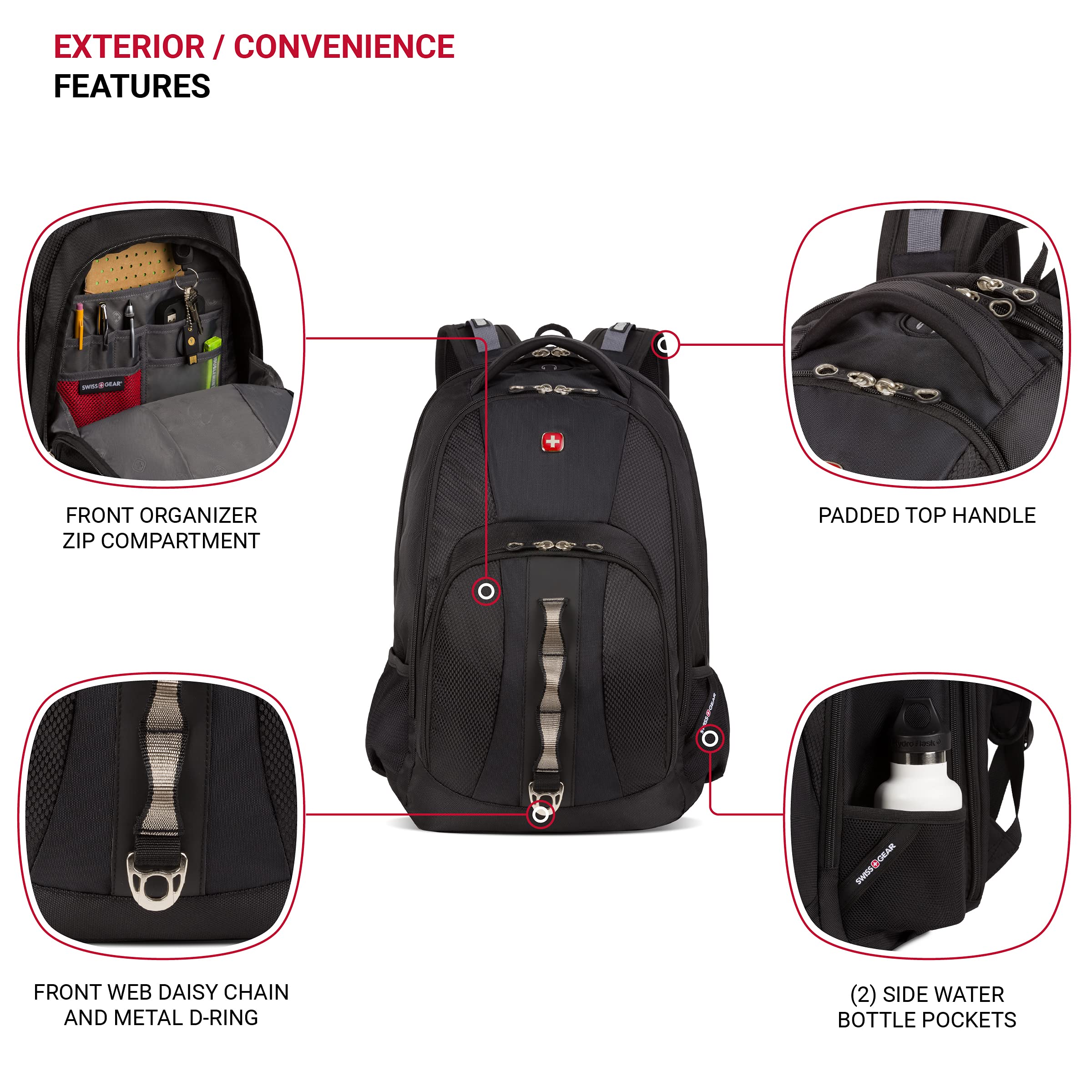 SwissGear 1271 ScanSmart Laptop Backpack, Fits Most 16 Inch Laptops and Tablets, TSA Friendly Backpack, Ideal for Work, Travel, School, College, and Commuting - Black - Image 3