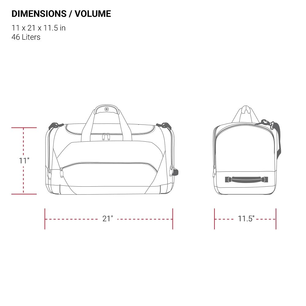 SwissGear 1900 22" Duffel Bag, Gym Bag, Travel Duffle Bags, Men's and Women's - Black/Red - Image 6