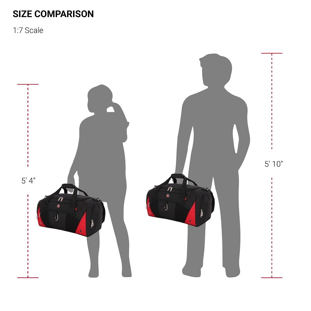 SwissGear 1900 22" Duffel Bag, Gym Bag, Travel Duffle Bags, Men's and Women's - Black/Red - Image 7