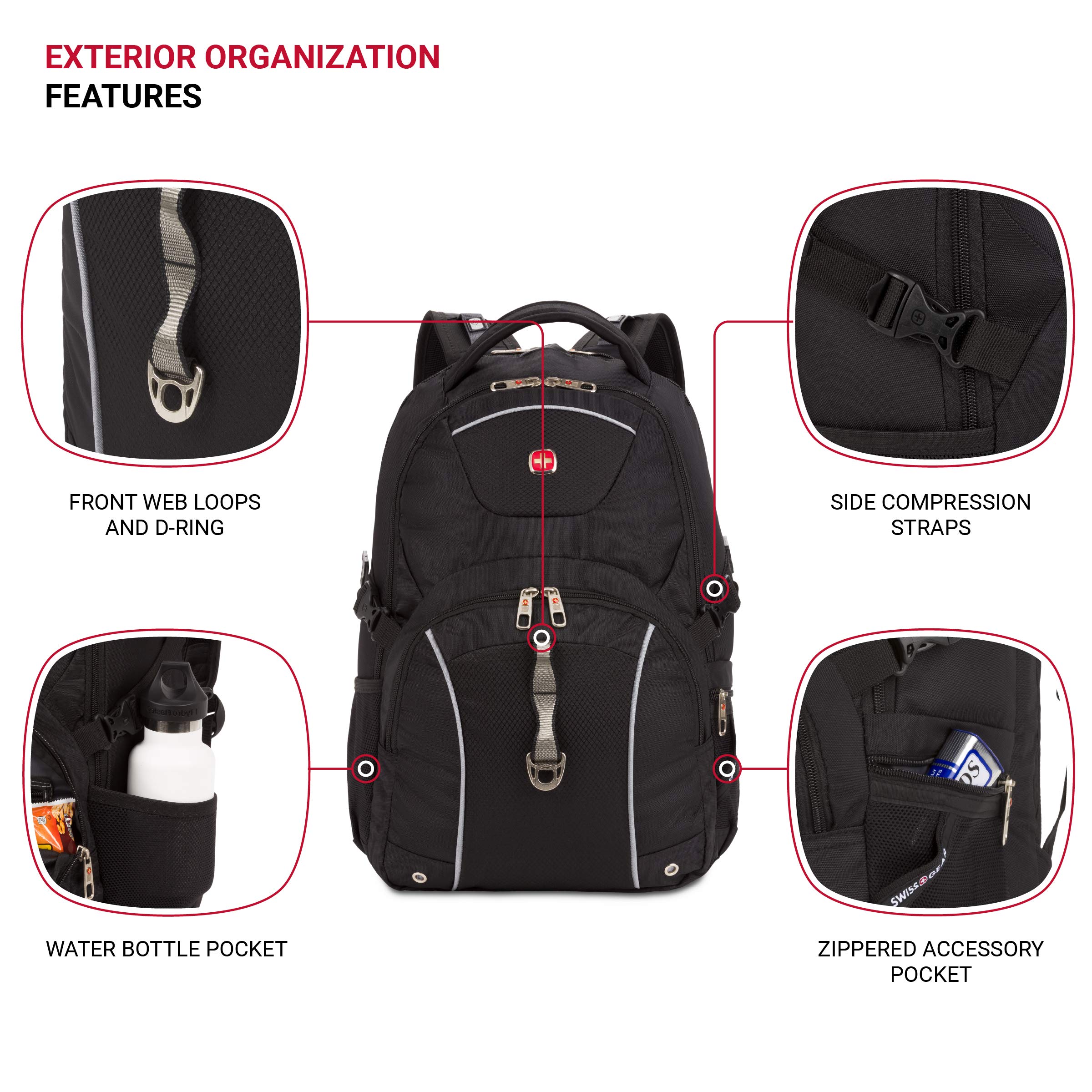 SwissGear 3258 Laptop Backpack, Fits Most 17 Inch Laptops, Secure Computer Sleeve for Travel, Work, School, Men's and Women's - Black - Image 3