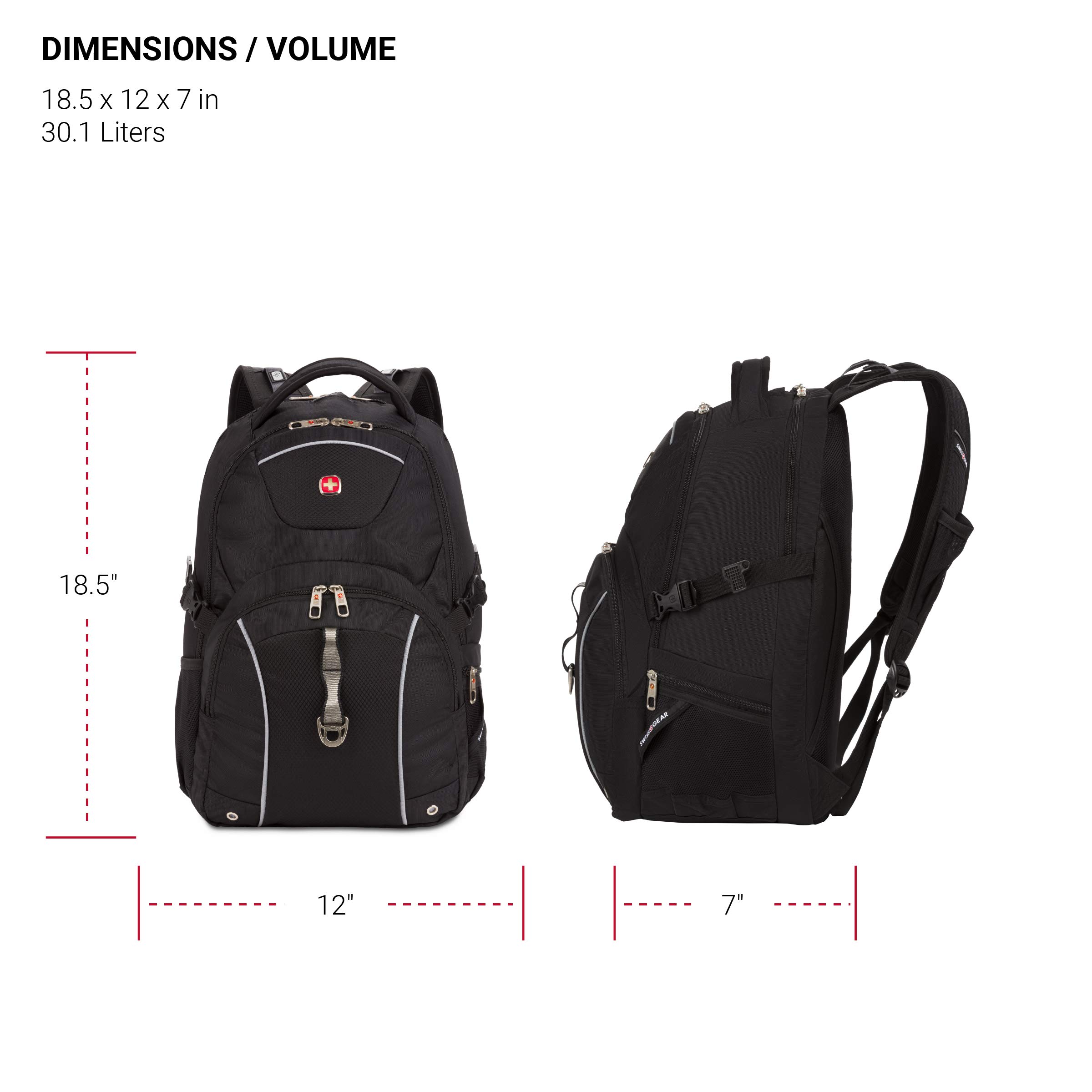 SwissGear 3258 Laptop Backpack, Fits Most 17 Inch Laptops, Secure Computer Sleeve for Travel, Work, School, Men's and Women's - Black - Image 5