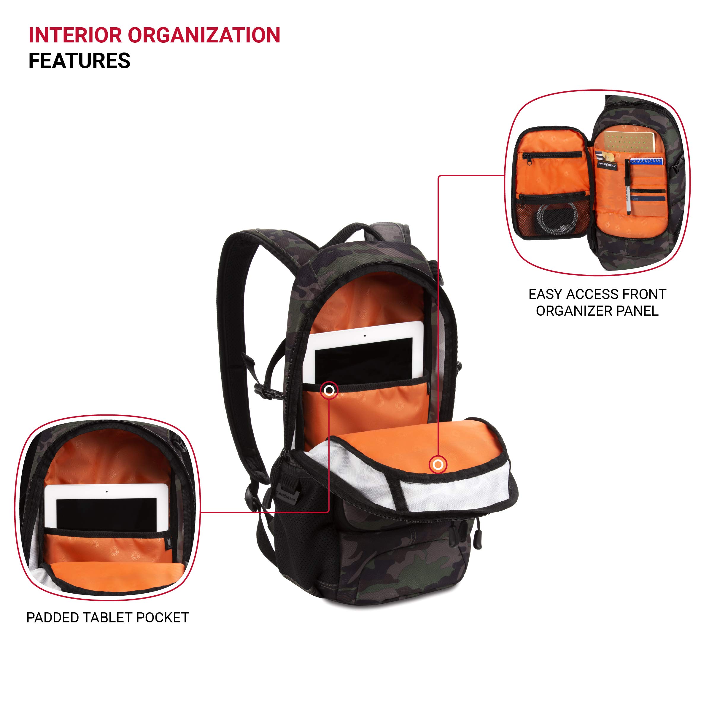 SwissGear 3598 Backpack, Narrow Daypack, Ideal for Commuting and School, Camo/Green - Image 4