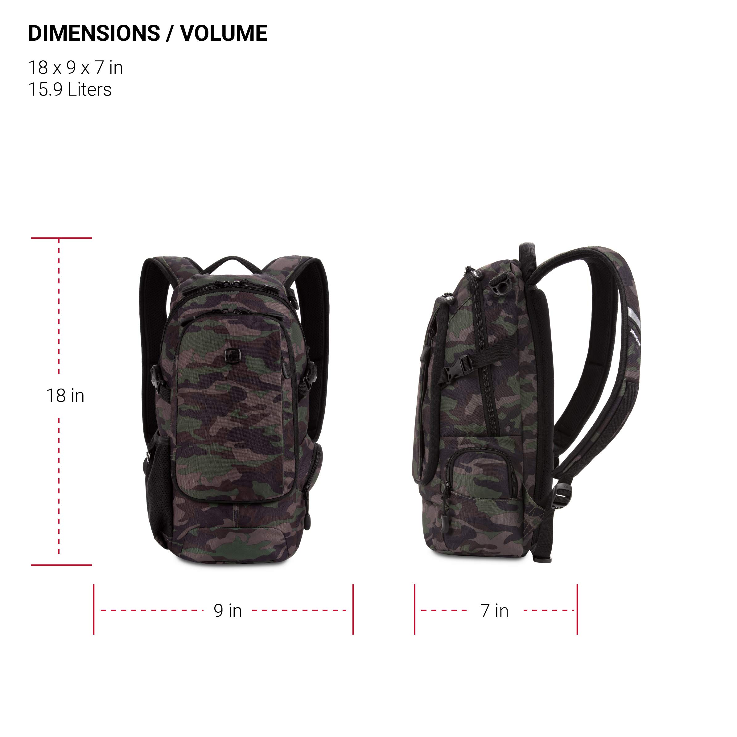 SwissGear 3598 Backpack, Narrow Daypack, Ideal for Commuting and School, Camo/Green - Image 5
