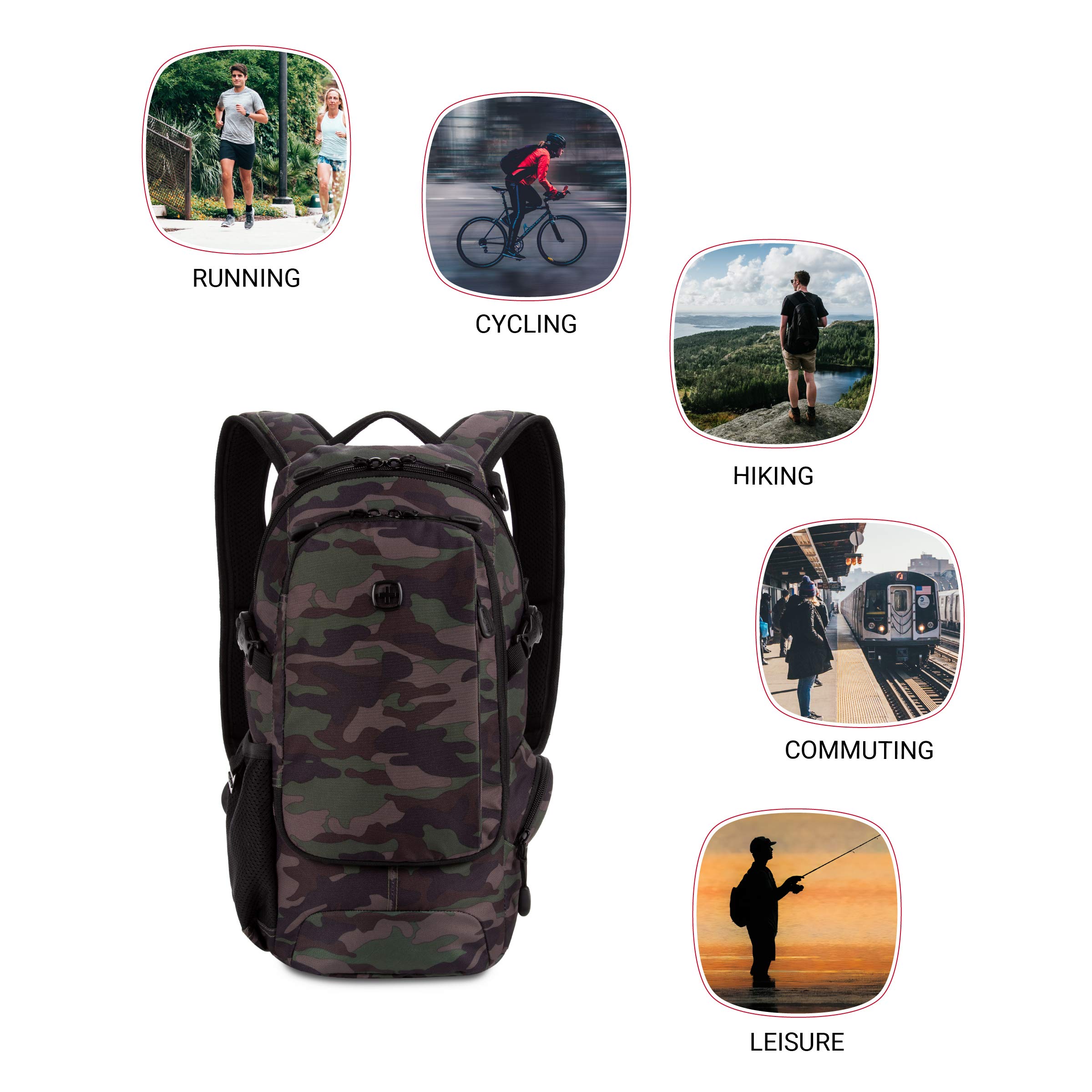 SwissGear 3598 Backpack, Narrow Daypack, Ideal for Commuting and School, Camo/Green - Image 7