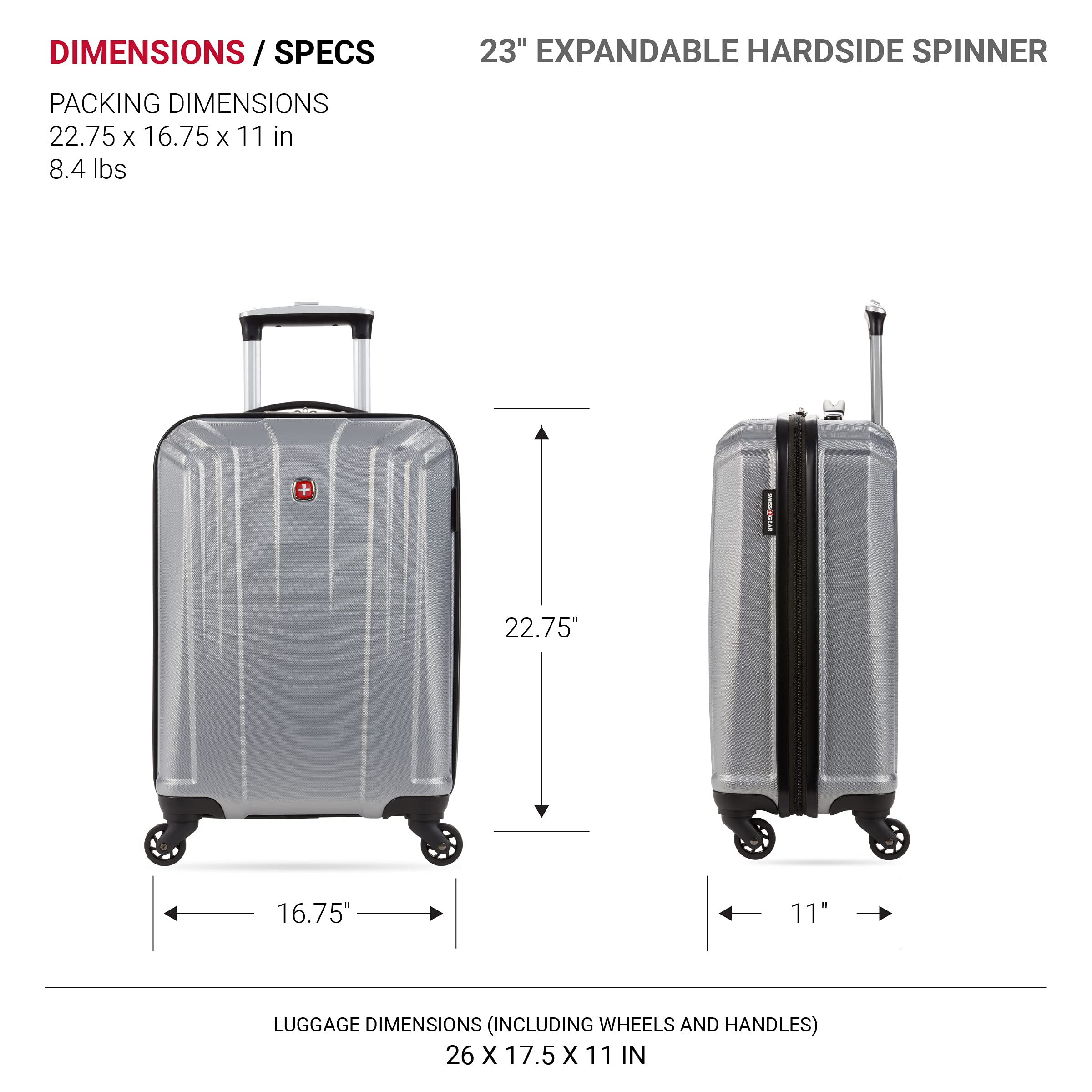SwissGear 3750 Hardside Luggage with Spinner Wheels, Silver, Checked-Medium 23-Inch - Image 6