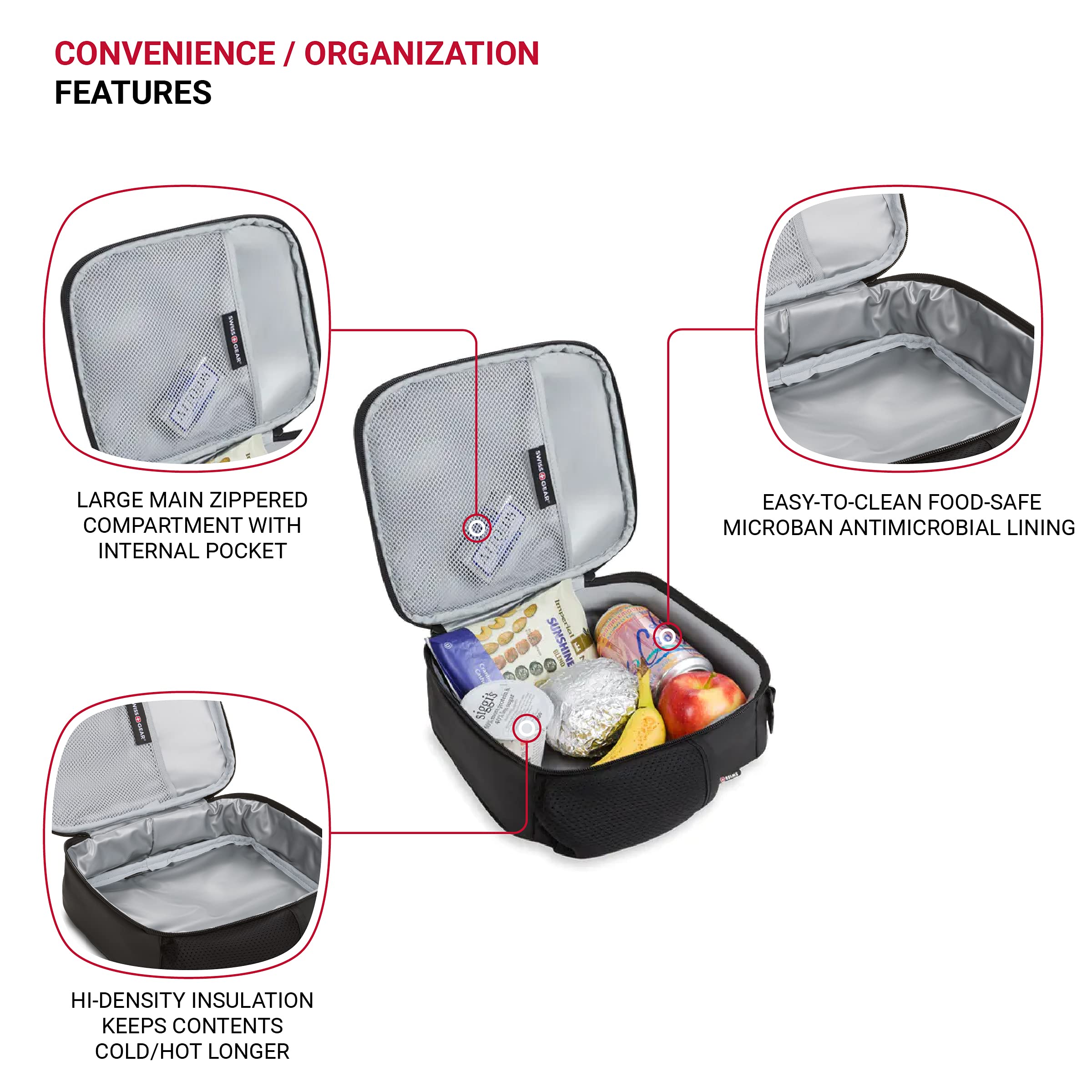 SwissGear 3999 Insulated Lunch Bag, Black/Red - Image 3