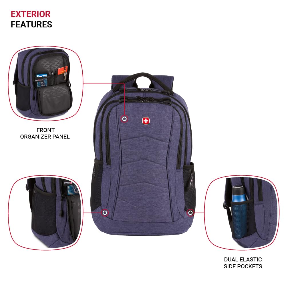 SwissGear 5668 Laptop Backpack, Navy Heather, 18.25 In - Image 3