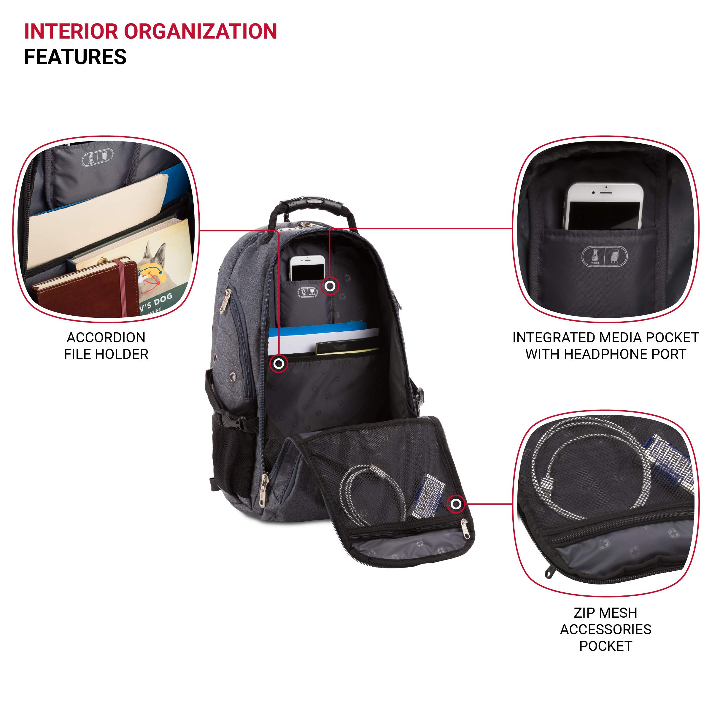 SwissGear 5977 ScanSmart TSA Friendly Laptop Backpack, Fits Most 17 Inch Laptops and Tablets, Ideal for Work, Travel, School, College, and Commuting, Grey - Image 4