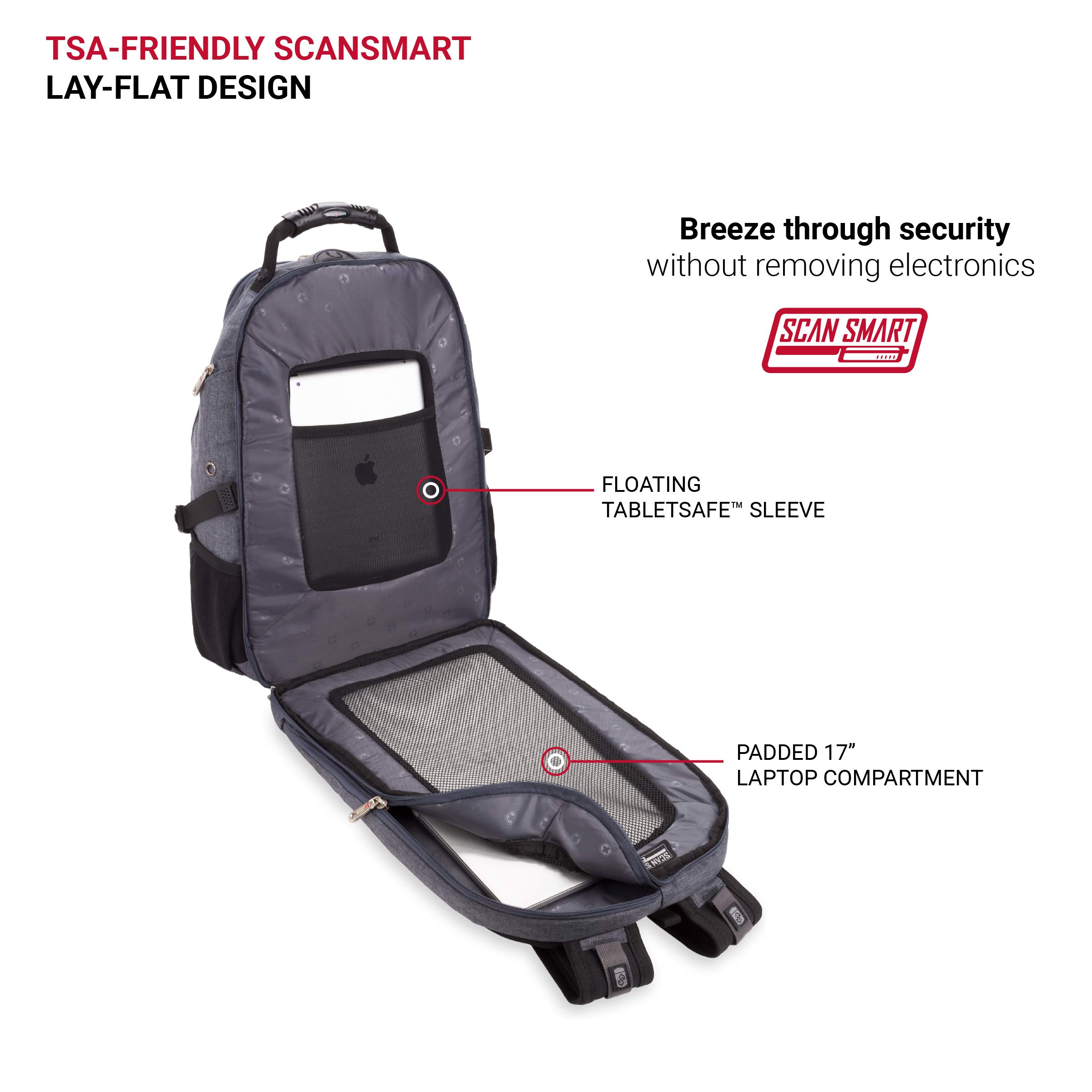 SwissGear 5977 ScanSmart TSA Friendly Laptop Backpack, Fits Most 17 Inch Laptops and Tablets, Ideal for Work, Travel, School, College, and Commuting, Grey - Image 5