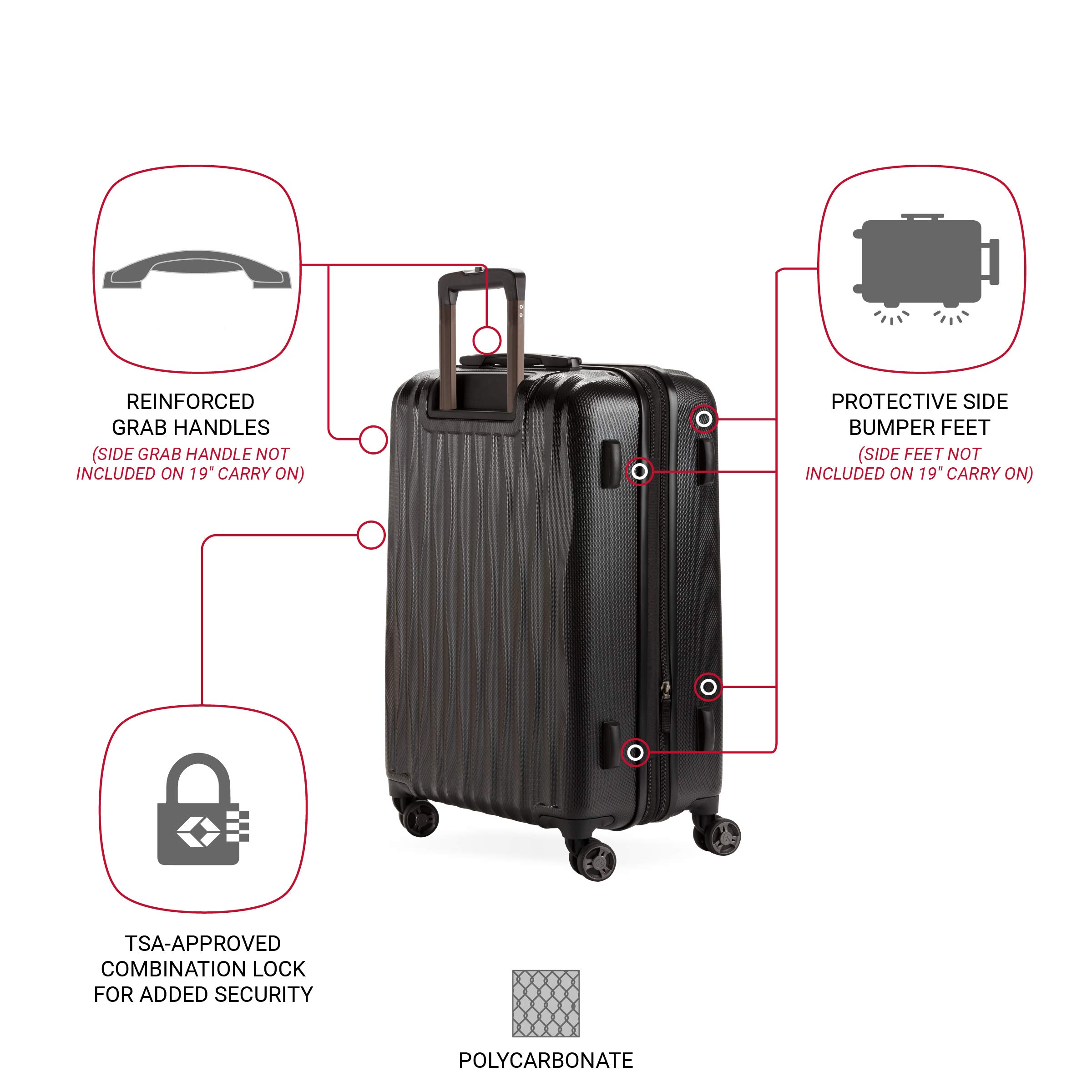 SwissGear 7272 Energie Expandable Hardside Luggage With Spinner Wheels and TSA Lock, Black, Checked-Medium 24-Inch - Image 3
