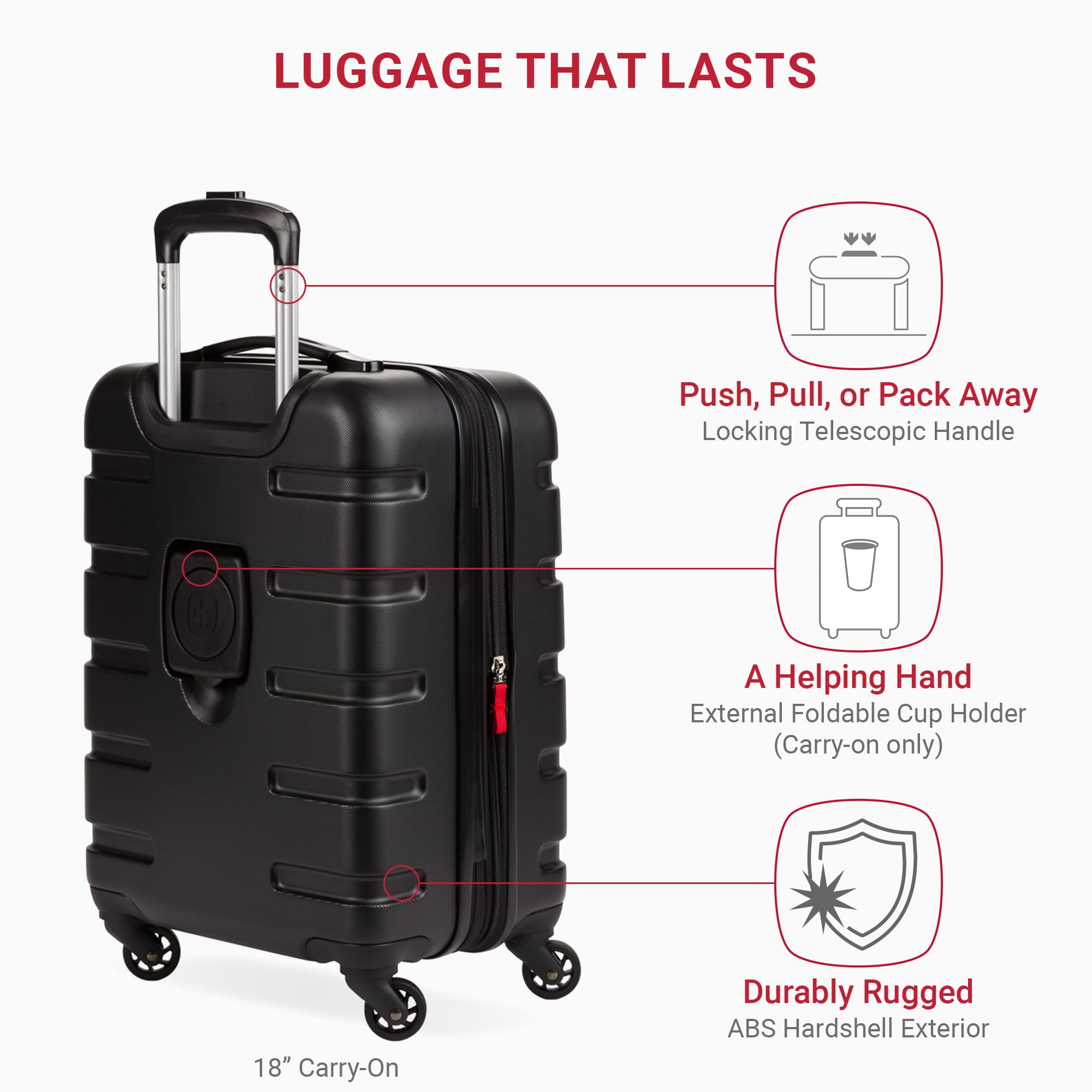 SwissGear 7366 Signature Hardside Expandable Luggage with Spinner Wheels, TSA Lock, Cup-Holder, Black, 3-Piece Set (19/23/27) - Image 4