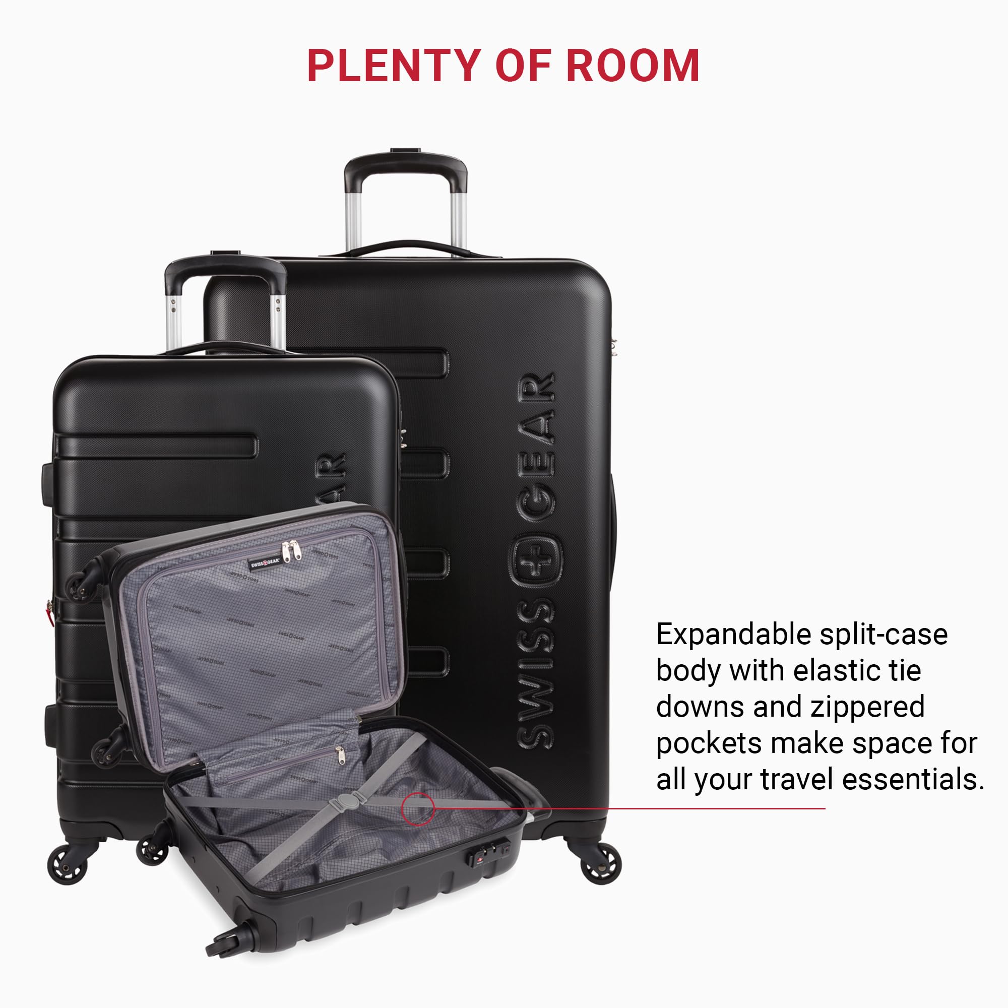 SwissGear 7366 Signature Hardside Expandable Luggage with Spinner Wheels, TSA Lock, Cup-Holder, Black, 3-Piece Set (19/23/27) - Image 6