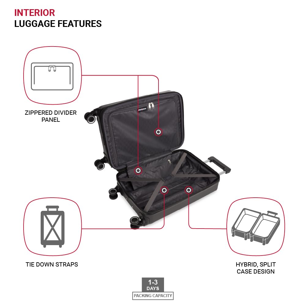 SwissGear 8090 Hardside Expandable Luggage with Spinner Wheels, Black, Checked-Large 28-Inch - Image 4