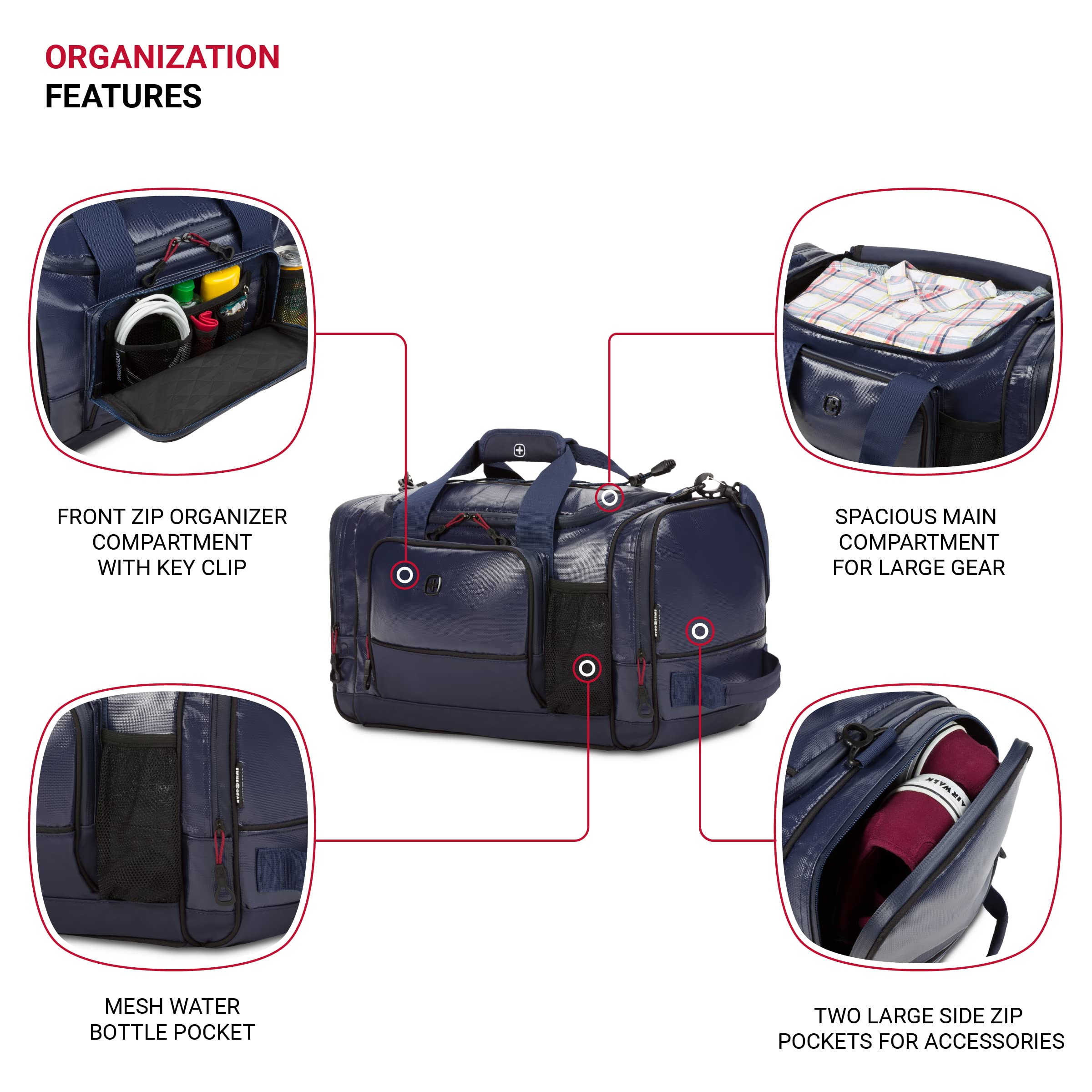 SwissGear Apex Duffle Bag for Travel and Gym with Bungee-Cord System - Image 3