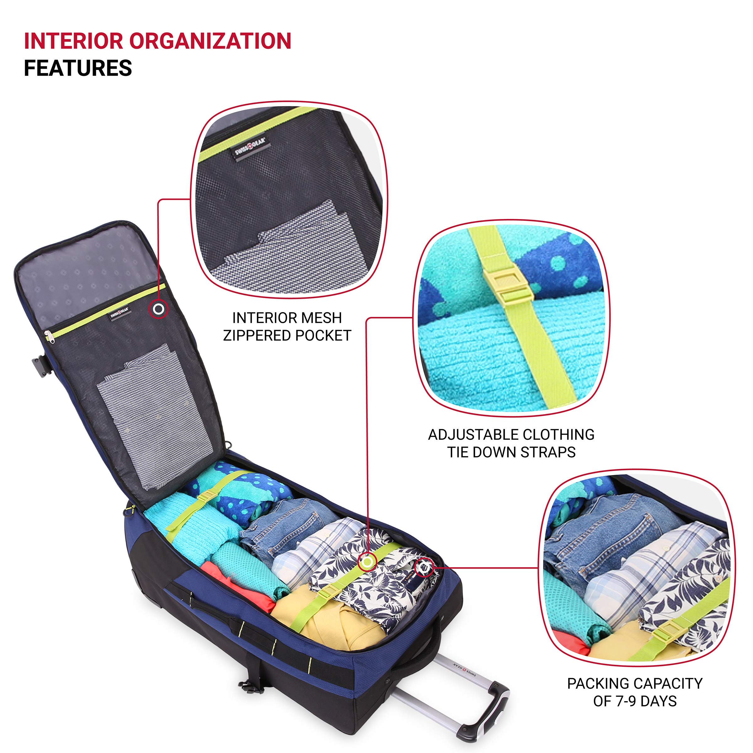 SwissGear Apex Exec Wheeled Rolling Duffel, 8-Day Capacity, Soft-Shell Luggage, Men's and Women's - Blue/Green - Image 4