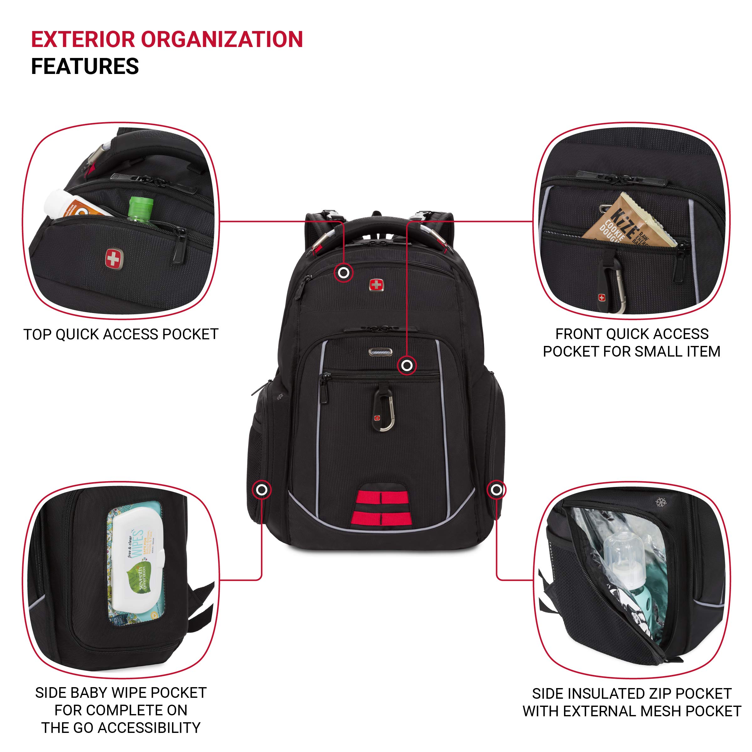 SwissGear Diaper Bag Backpack, Multifunction Travel Backpack, Maternity Baby Changing Bags, Men’s and Women’s - Black - Image 3