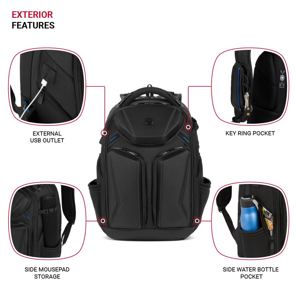 SwissGear Gamer Elite eSports Laptop Backpack, TSA Friendly Laptop Bag with USB Charger Port, Fits Gaming Headset and Keyboard, Blue/Black - Image 3