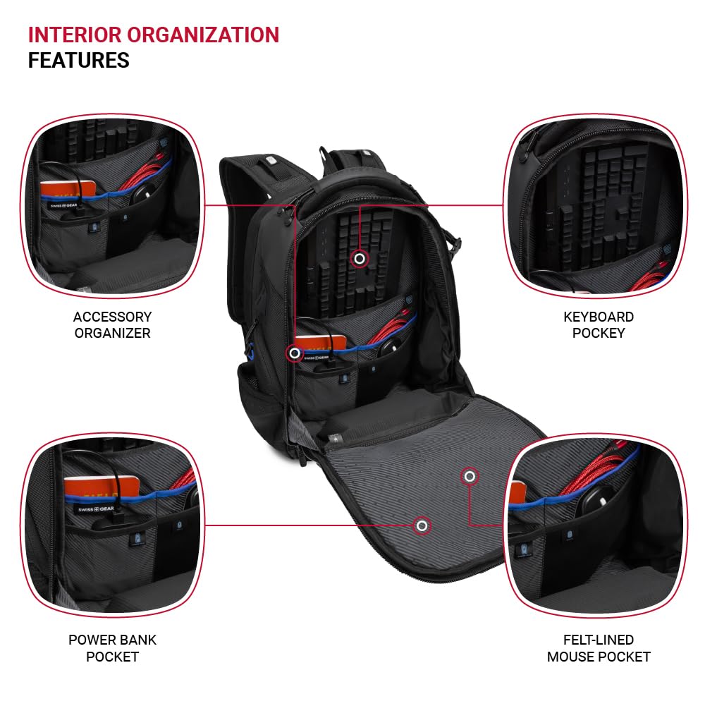 SwissGear Gamer Elite eSports Laptop Backpack, TSA Friendly Laptop Bag with USB Charger Port, Fits Gaming Headset and Keyboard, Blue/Black - Image 5