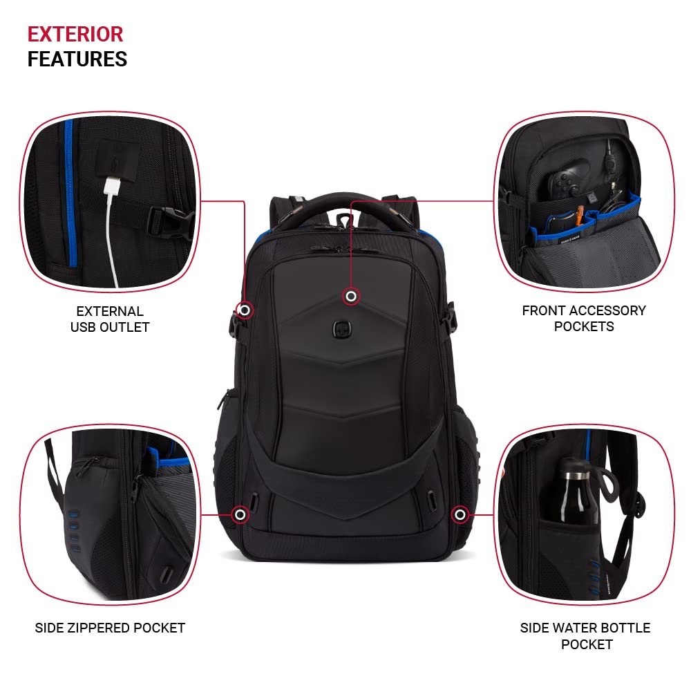 SwissGear Gaming Laptop Backpack with Charger Port (USB), Blue/Black - Image 3