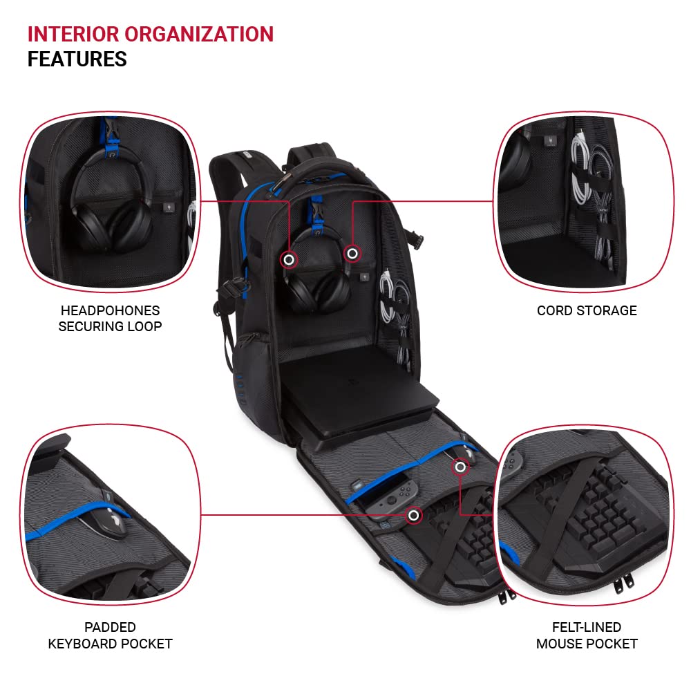 SwissGear Gaming Laptop Backpack with Charger Port (USB), Blue/Black - Image 5