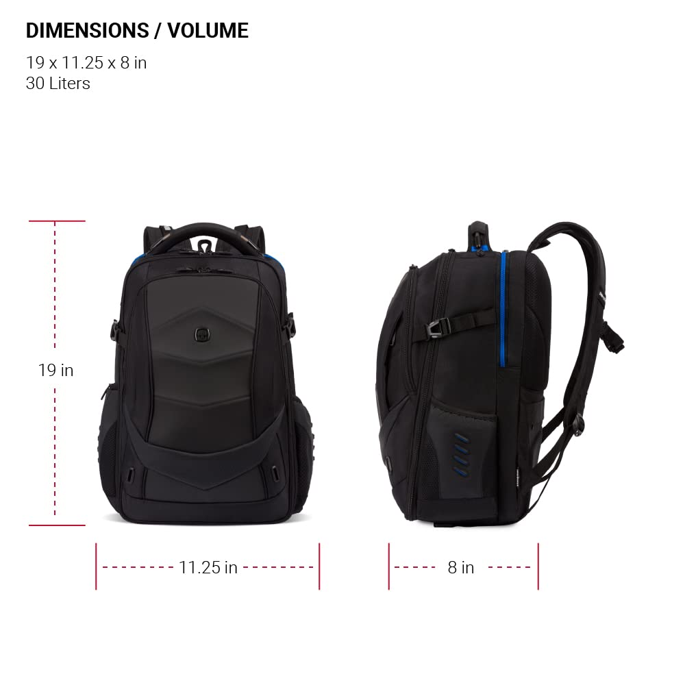 SwissGear Gaming Laptop Backpack with Charger Port (USB), Blue/Black - Image 6