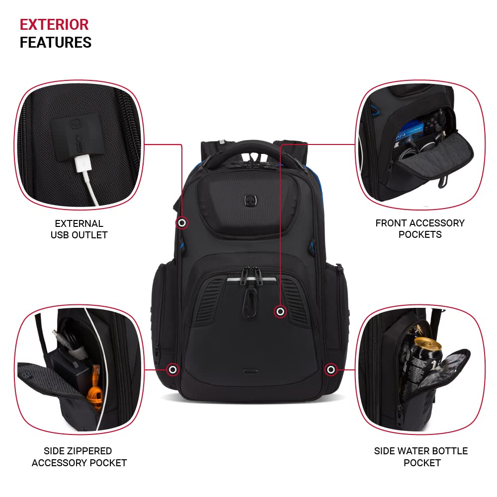 SwissGear Gaming Laptop Backpack with Charger Port (USB), Blue/Black - Image 3
