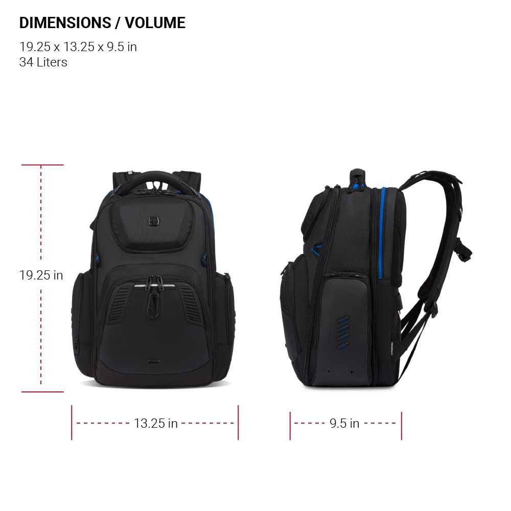 SwissGear Gaming Laptop Backpack with Charger Port (USB), Blue/Black - Image 6