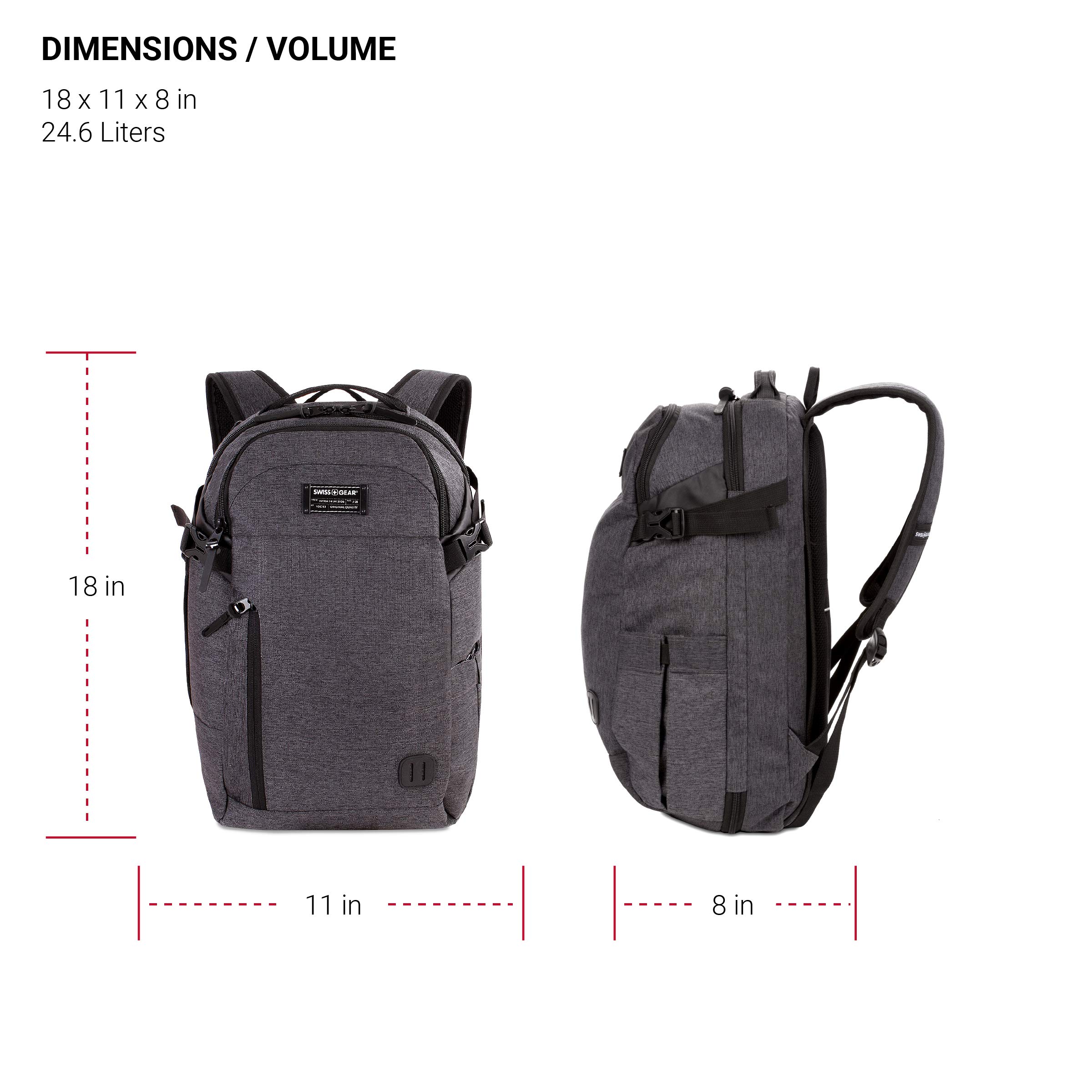 SwissGear Hybrid Travel Laptop Backpack, Heather Grey, 18-Inch - Image 5