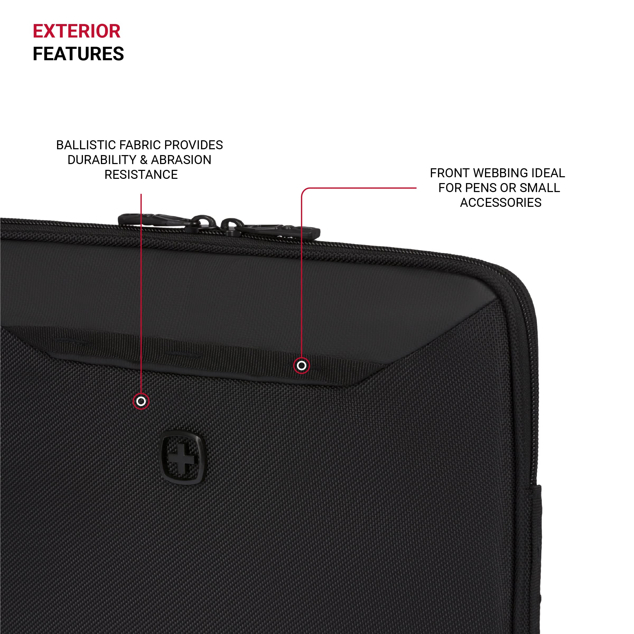 SwissGear Padded Zippered Laptop Sleeve, Micro-Twill Laptop Case with Fleece Lining & Front Webbing - Image 4