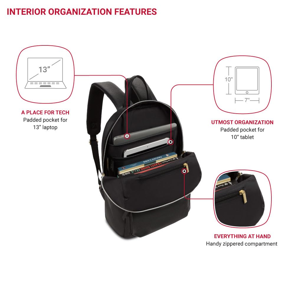 SwissGear Serenity Luxe Women's Laptop Backpack, Laptop Bag Fits Most 13-Inch Laptops, Black, 16 Inches - Image 5