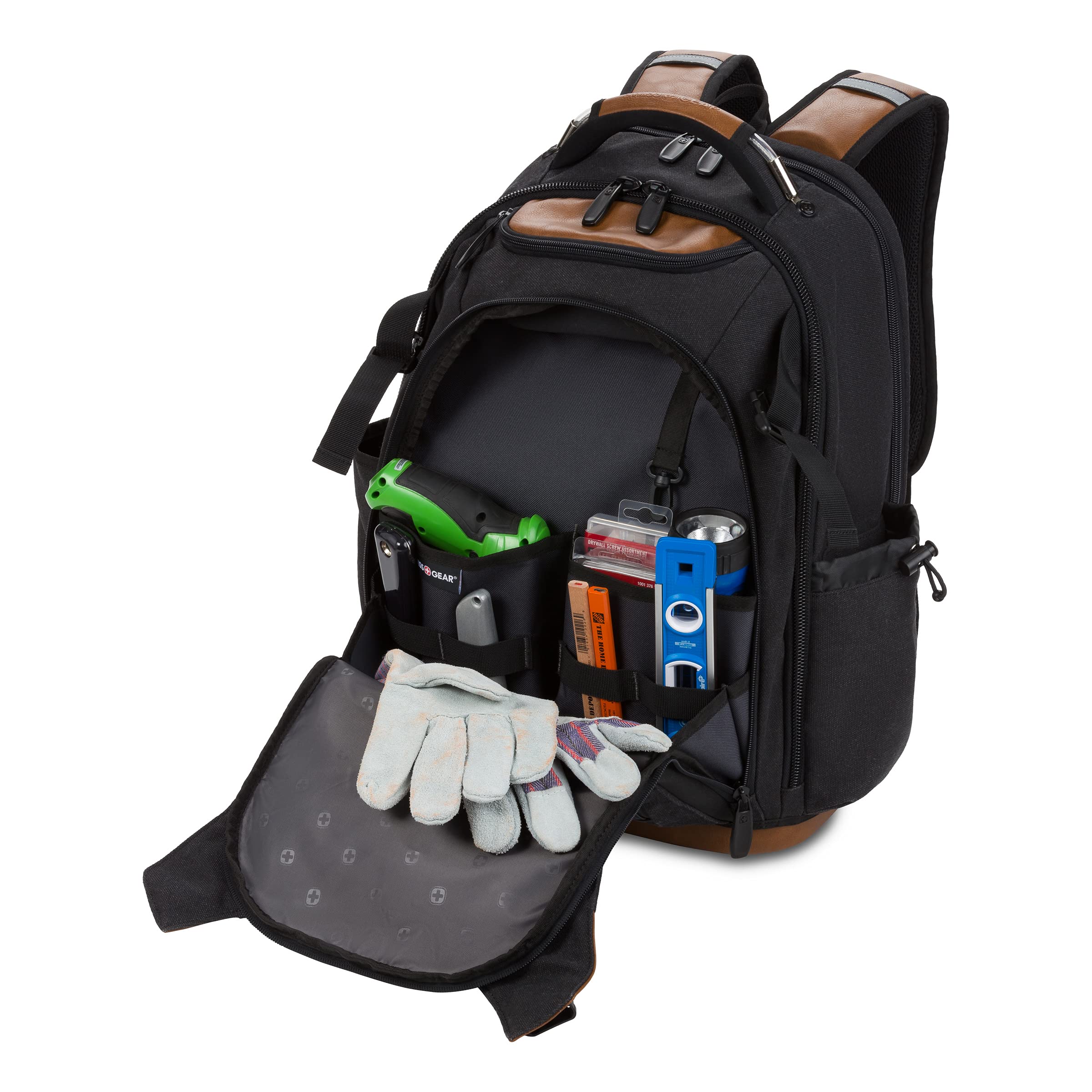 SwissGear Tool Bag Backpack, Fits Up to 17-Inch Laptop, Work Pack PRO, Black/Brown Canvas - Image 8