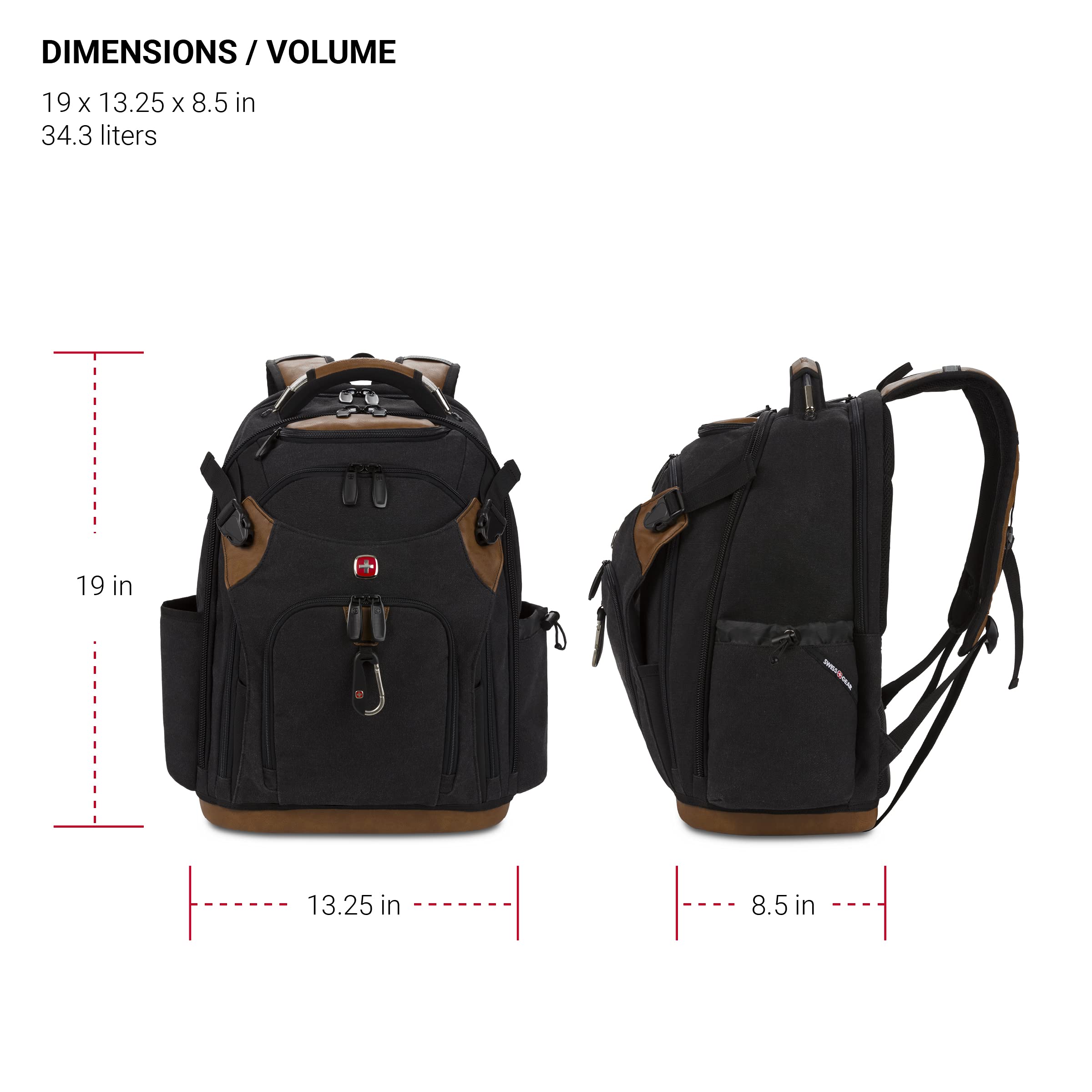 SwissGear Tool Bag Backpack, Fits Up to 17-Inch Laptop, Work Pack PRO, Black/Brown Canvas - Image 9