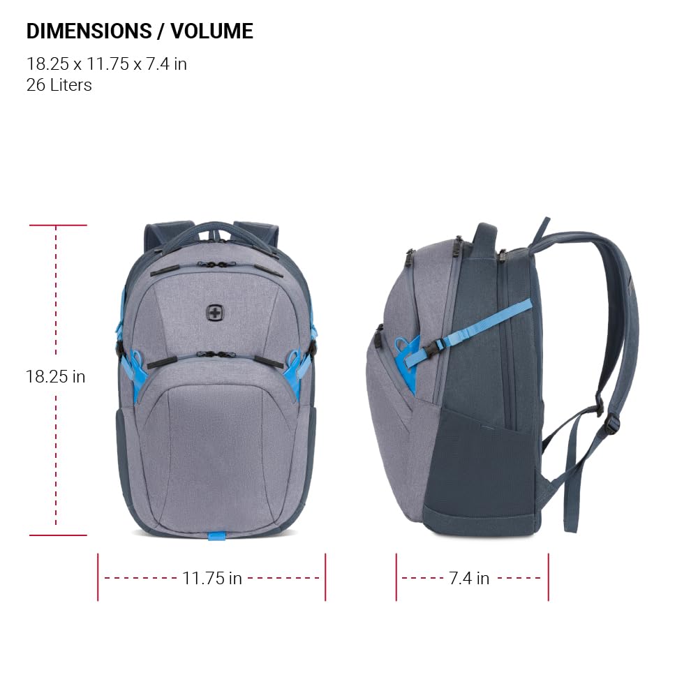 SwissGear UrbanPro Laptop Backpack, Laptop Bag Fits Most 16-Inch Laptops, Commuter Friendly Trolley Sleeve, Ideal for Work, Travel or School - Light Grey/Blue Heather (18.5-Inch) - Image 5