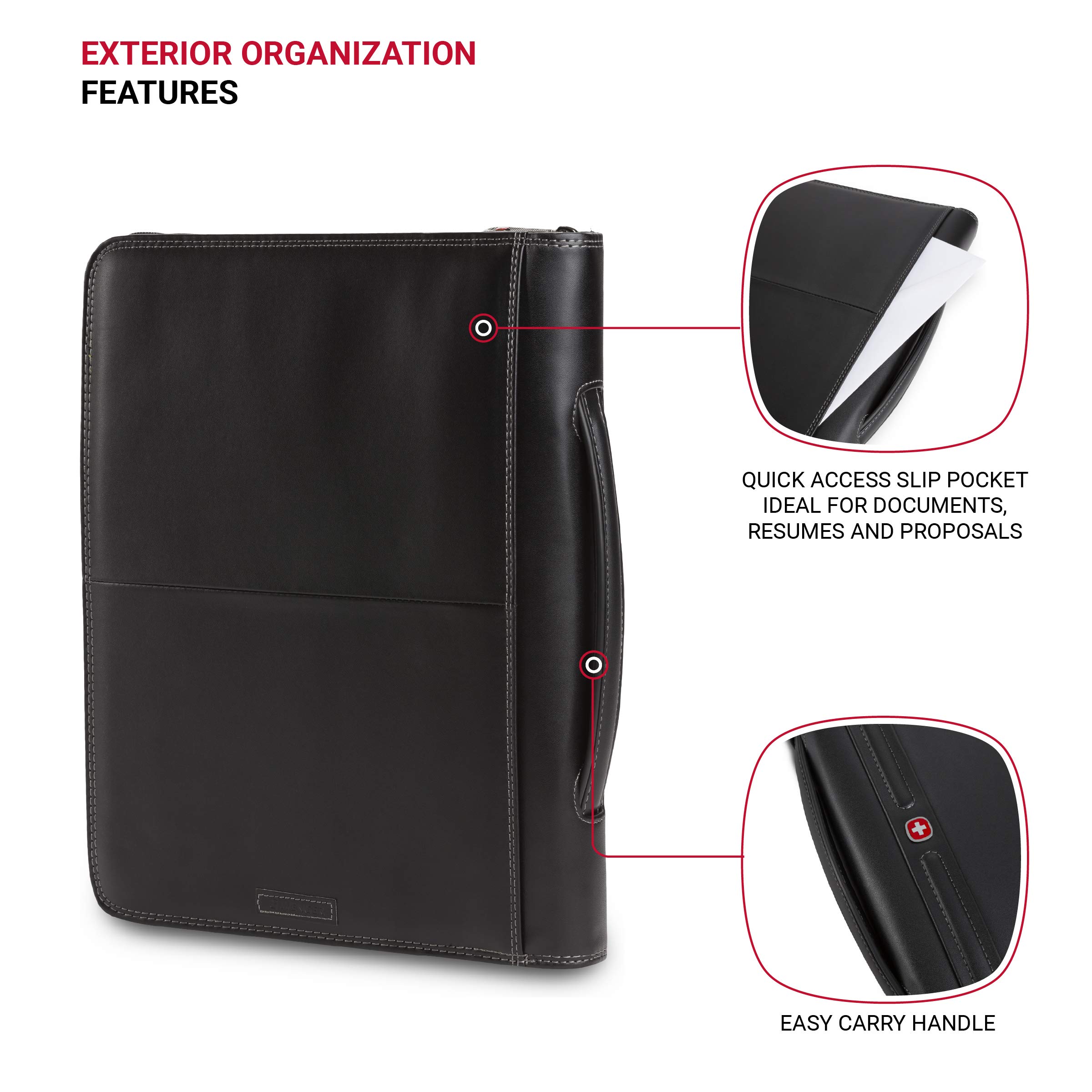 Wenger Concept Zippered Padfolio, Padded Document Organizer, Black - Image 3