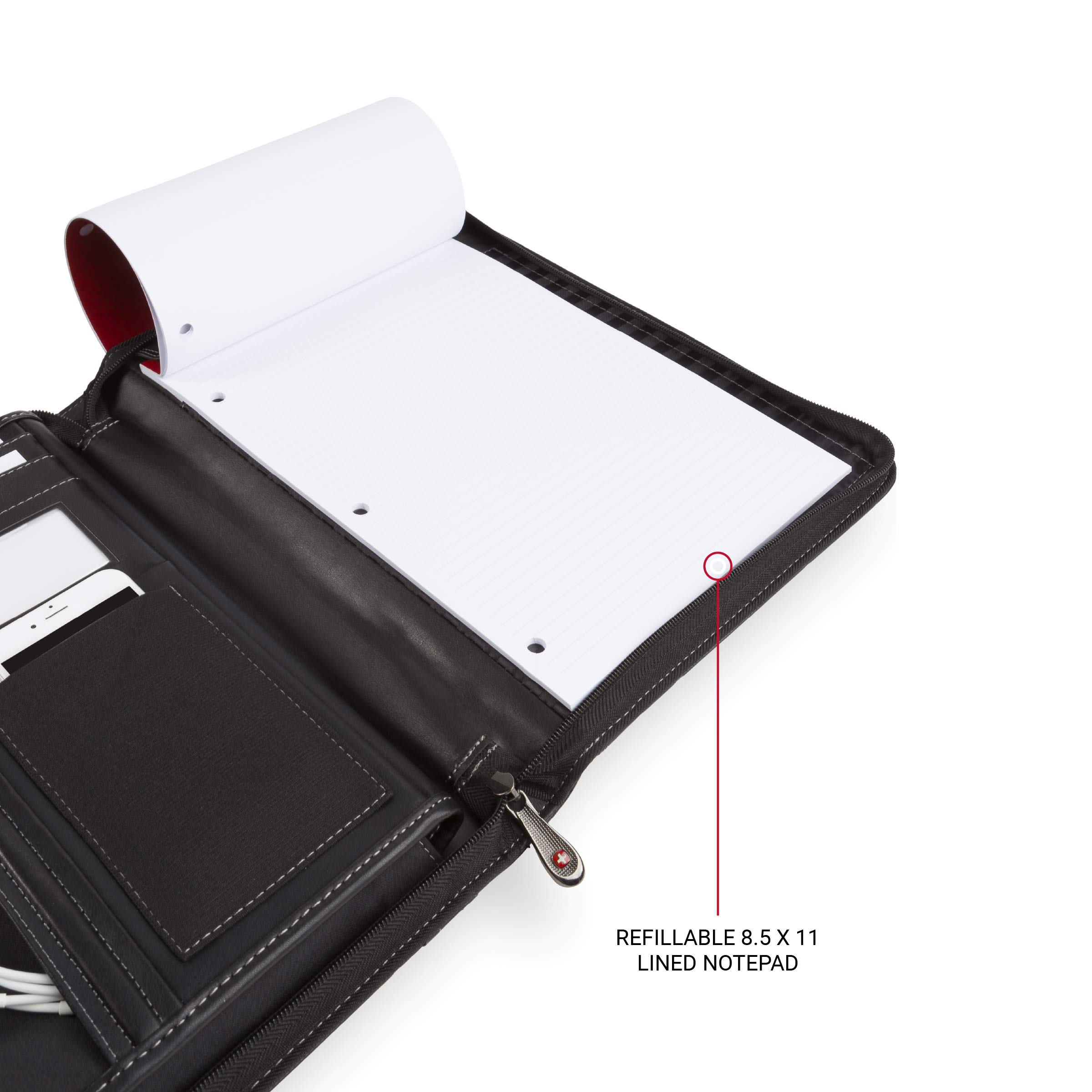 Wenger Concept Zippered Padfolio, Padded Document Organizer, Black - Image 4