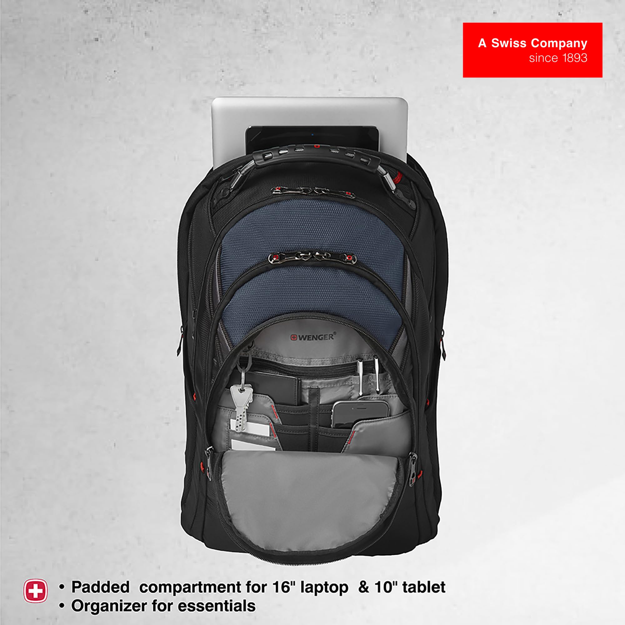 Wenger Ibex 17 inch Laptop Backpack, Men's and Women's Laptop Bag, Black/Gray/Blue - Image 4