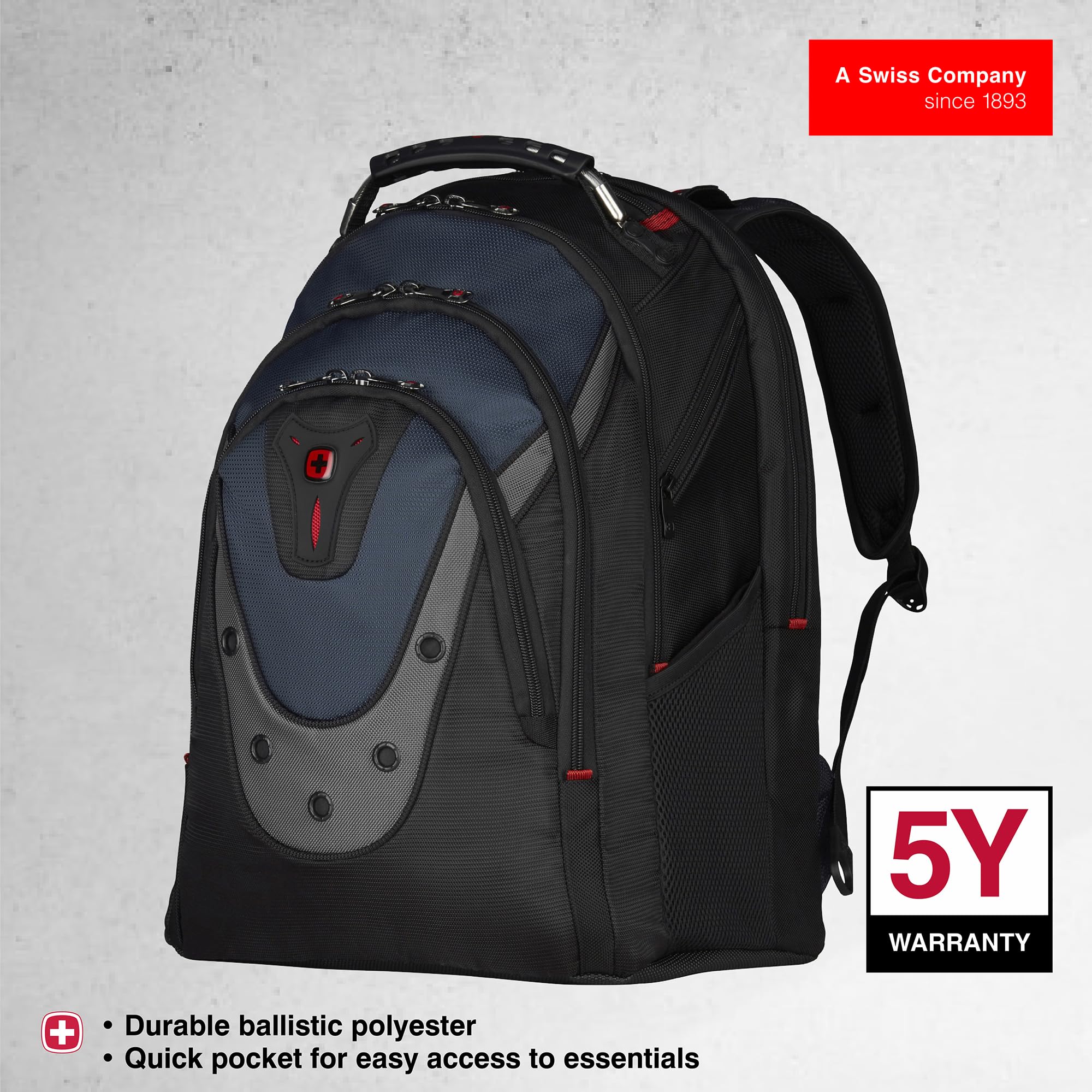 Wenger Ibex 17 inch Laptop Backpack, Men's and Women's Laptop Bag, Black/Gray/Blue - Image 5