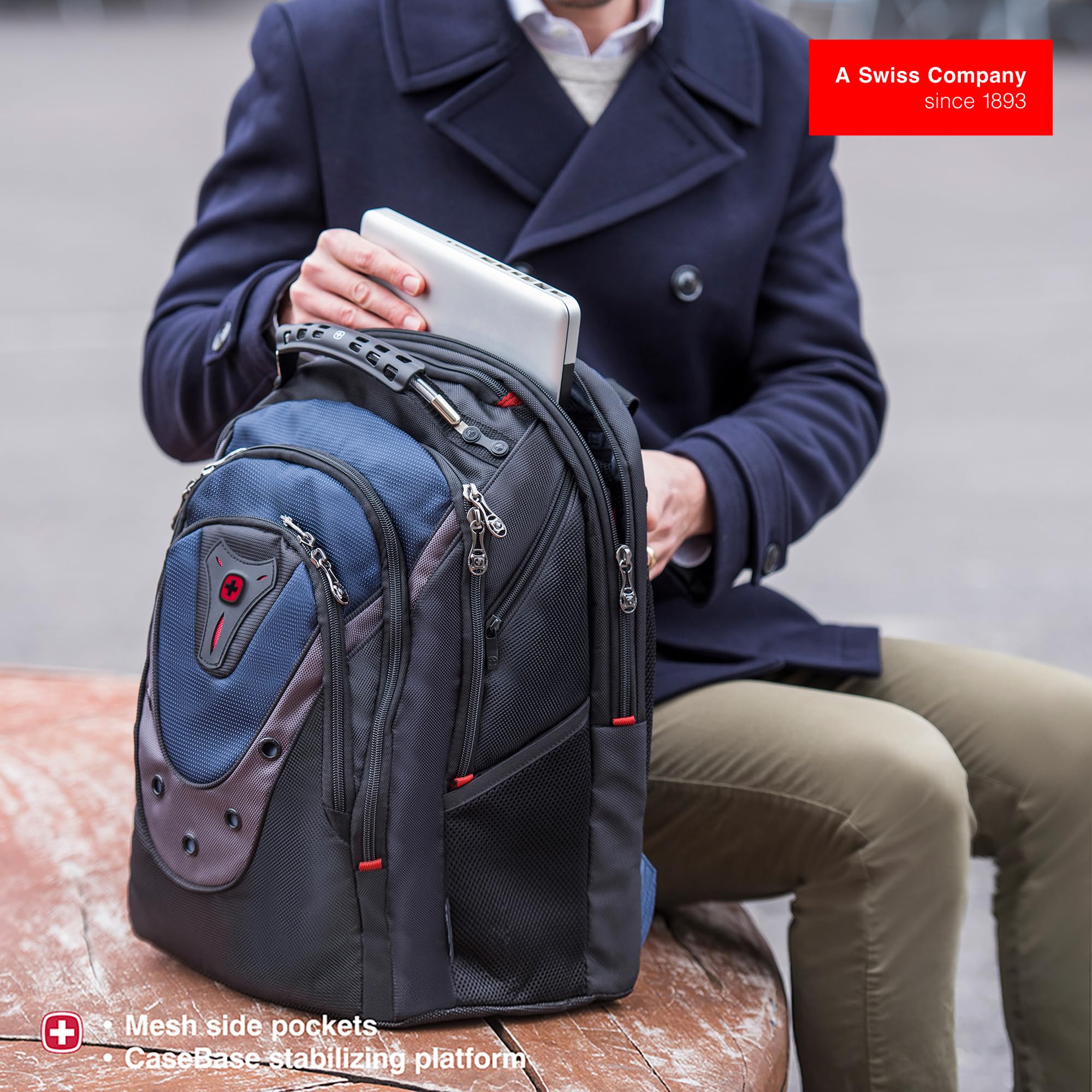 Wenger Ibex 17 inch Laptop Backpack, Men's and Women's Laptop Bag, Black/Gray/Blue - Image 6